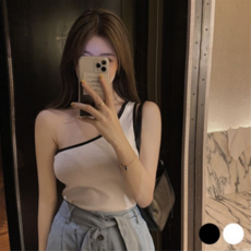 [오앤디샵] 티셔츠 포인트 언발 데일리 숄더 이너 배색 여성 나시