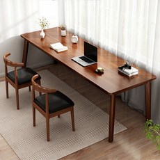 공간활용 가정용 직사각형 컴퓨터 책상 성인용 학습용 거실 침실 데스크 고무나무 원목 엔틱, H_테이블 의자세트 단일 다크호두 120x40x75CM