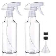 2 Pcs 플라스틱 스프레이 병 청소 솔루션 에센셜 오일 헤어용 빈 16.9oz/500ml 안개/스트림 스프레이 물병, 01 명확하다