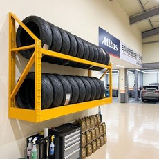 타이어 벽걸이 진열대 보관 랙 거치대 정리대 카센터 정비소 자동차 바퀴, 열로우+1.5m, 1개