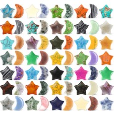 천연 원석 별과 달 72개 세트 2cm 미니 힐링 크리스탈 믹스 컬러 대용량 팜스톤 문스톤 명상 챠크라 정화 위치크래프트 DIY 소품, Medium