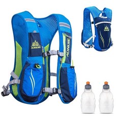 YAPJEB 러닝 하이드레이션 조끼 하이킹 백팩 경량 반사 가방 액세서리 트레일 마라톤 조깅 사이클링용 여성 남성용 (블랙 & 그레이), 01 블루(5.5L) - 250ml 물병 2개 포함