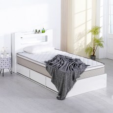 (매트포함)보루네오 100%국내제작 LED 멀티수납 고급형 통서랍 침대프레임 SS Q+독립스프링 유로탑 세트(수도권 희망일배송 방문설치), 04.블리스(화이트) 독립스프링 유로탑