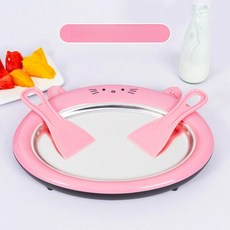 올데이프로덕트 철판아이스크림판 요거트 가정용, 핑크 캣 더블 스쿱 포함, 기본 색상