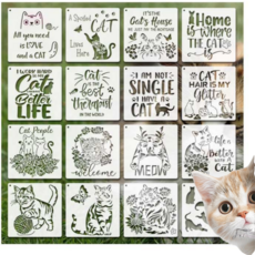 제고비 DIY 스텐실 도안 인테리어 홈데코 공예 겸용 빈티지 고양이 16종 세트 캣 아트 디자인, 1세트(16pcs)
