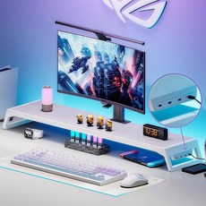 모니터받침대 USB 포트 포함 컴퓨터받침대 데스크톱 컴퓨터 노트북 받침대, 흰색