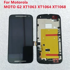 Motorola MOTO G2 XT1063 LCD 디스플레이 용 프레임 교체가있는 터치 스크린 디지타이저 어셈블리 포함, 01 Black with frame, 01 빠른