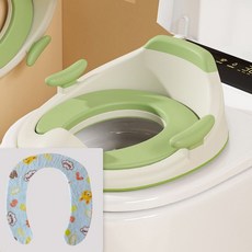 智能馬桶嬰兒童坐便圈男女寶寶專用坐便器大號小孩厠所坐墊蓋便盆, 包膠綠色馬桶圈+長絨墊-適合智能+普通馬