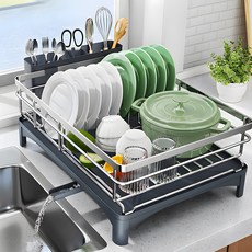 FIODAY 스텐 식기건조대 물빠짐 그릇건조대, 1개, 실버, 1단