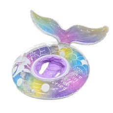 美人魚造型兒童充氣座圈 附可拆卸遮陽篷, 亮片彩虹美人魚尾座圈