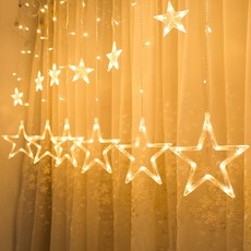 星月露營燈串 裝飾燈串 露營裝飾 防水燈串 復古燈串 情人節佈置 戶外防水 星星窗簾燈 愛心燈串 LED燈串 星星燈, 1件, 星星_電池+USB款_暖光