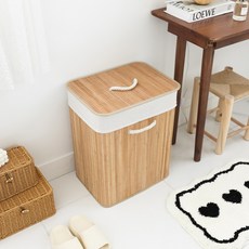 케이트가든 대나무 원목 빨래 바구니 중 원형 사각 바스켓