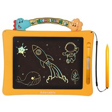 팜트리 유아용드로잉패드 10.5인치 전자칠판 컬러 LCD전자노트 낙서장 끈드로잉패드 스케치북, 1개, 노랑(공룡)_끈포함