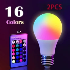 16 색 RGB 전구 LED 여러 가지 빛깔의 전구 E27 220V 가정용 조명 디밍 가능 24 키 원격 제어 스마트 램프, 05 2pc