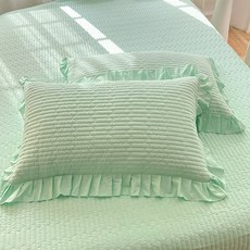 全棉枕套 加厚夾棉 一對裝 枕頭套 家用寢具 透氣親膚 48X74尺寸 枕芯內膽套+水綠-【荷葉邊】+48x74cm【一隻裝】, 水綠-【荷葉邊】