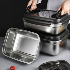 밀폐형 반찬통 직사각형 손잡이 주방 대용량 용기 음식 스테인리스 김치통 음식물 캠핑용 스텐 뚜껑 피피, 5500ml