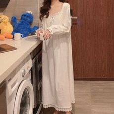 임산부 롱원피스 잠옷 레이스소매 파자마 화이트 흰색