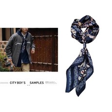 울실크 스카프 페이즐리 가을 머플러 클래식블랙 반다나 여성, 1개, I. 네이비 토템 실크