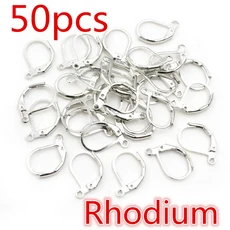 30-50 개/몫 15*10mm 실버 골드 프랑스어 레버 귀걸이 후크 와이어 설정 기본 고리 DIY 쥬얼리 만들기, 02 Rhodium 50pcs