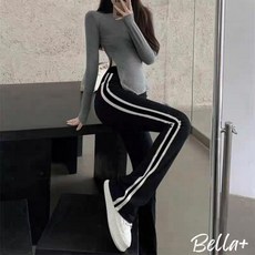 Bella 台灣現貨秒出 春夏M XXL加長側條紋後口袋喇叭鯊魚褲瑜珈褲芭比褲休閒外穿運動健身重訓高腰雙槓女薄款鬆緊腰顯