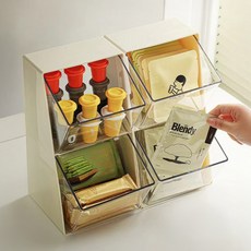 홈카페 인테리어 티백보관함 커피캡슐 정리함 간식함 탕비실 투명 수납박스, 1개, 크림