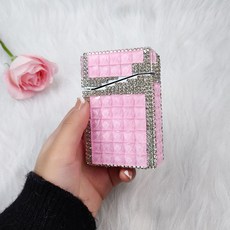 권총담배케이스 특이한 라이터 다이아몬드 2 수제 라인 석 반짝이 보관 상자 연기 홀더 여성 선물, 02 P인치k, 1개