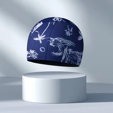 성인을 위한 귀 보호 및 미끄럼 방지 디자인의 리프 프린트 모자 - 해변 여름 재미에 적합, 06 Blue and white, 01 one size