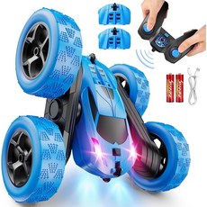 어린이 RC카 4륜구동 스턴트카 LED 360도 회전, 파란색