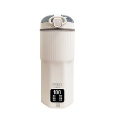 伊德萊斯 316不銹鋼電動燒水杯 6段調節 加熱一體保溫杯 450ML 旅行便攜電熱水壺 快煮壺, 白色