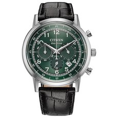 Citizen 남성용 Eco-Drive 드레스 클래식 시계 블랙 가죽 스트랩 및 그린 다이얼