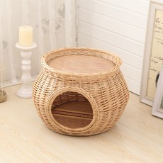 하우스 라탄 고양이집 강아지집 둥지형 숨숨집 중형 꿀색 반려동물, 2개, 꿀색 2개 쿠션 2개 좌석