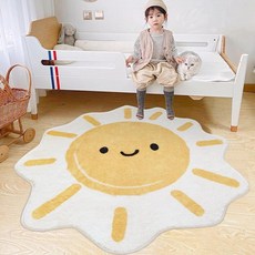 Poowe Solar System 아동용 부분 러그 교육용 학습 카펫 재미있는 러그 어린이 공간 러그 놀이방 및 아기방용 (119.9cm(47인치) 원형), 스마일 플라워