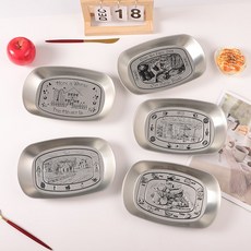 캠핑식판 접시 스텐캠핑식기 5p 세트 빈티지 메탈 트레이 등산식기세트, 1개, 은색