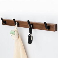 IURRDOP 43.2cm(17인치) 월넛 우드 벽걸이 코트 랙 블랙 후크 5개 접착 장착 입구 후크 의류 모자 가방 지갑 열쇠 및 타월을 걸 수 있는 현대적인 천연 나무, (100% 미국 정식 수입) IURRDOP 43.2cm