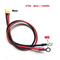 XT60 ~ M8 O 링 아일렛 배터리 터미널 플러그 커넥터 케이블 12AWG RC Lipo FPV 레이싱 용 ESC 충전기 측면, 01 Male, 03 100cm 39.37inch, 1개, 01 Male