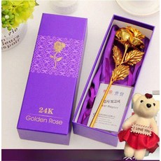 중학생 선물 금박 장미꽃 로즈 플라워 금장미, 1개, 골드 작은 곰