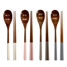 키볼리 한식 파스텔 옻칠 나무 수저 4인 세트, 크림 + 핑크 + 모카 + 그레이, 숟가락 4종 + 젓가락 4종, 1개