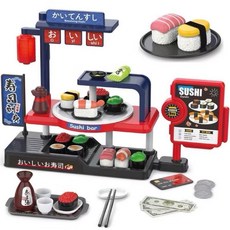 兒童迴轉壽司玩具套裝 扮家家酒 壽司店角色扮演 益智趣味玩具, 黑紅, 1個