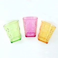 물방울 사각 컵 225ml 랜덤색상 디자인 유리 물병 다용 용기 식기 일회용 접시 에코, 본상품