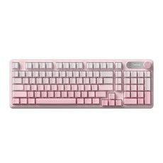 퓨리큐브 IP98 무소음 특조 기계식 감각 멤브레인 키보드 - PBT 측각 영어 키캡 스마트 노브+디스플레이 유선 LED 98키 블랙베리 그레이 그러데이션 컨투어, 미스티 피치 화이트