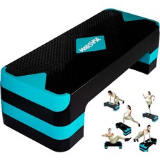 운동 단계 4인치 및 6인치 8인치 높이 조절 가능한 터가 있는 26.5인치 페달 여성용 홈 짐 에어로빅 장비 운동을 위한 계단식 플랫폼, Blue（3-step）