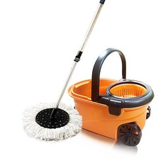 新潮流 洗脫拖大板拖把組 TSL-266 不鏽鋼旋轉拖把 免手洗拖把 高效率大板拖 水桶拖把, 1個, 橘色（1桶1桿1布）