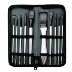 아크릴붓 유화 브러쉬 세트 케이스 파우치 붉은색 10개, 흰색