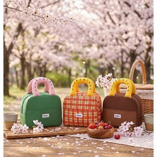 웰투데이 귀여운숫자손잡이보온보냉백 도시락가방 보냉백 보냉가방 나들이가방, 브라운