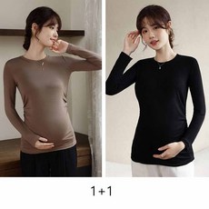 1+1 임산부 봄 가을 긴팔 티셔츠 임부 스판 긴팔티 슬림핏 임부복 이너 상의 YLP