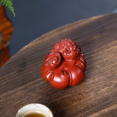 宜興紫砂茶寵原礦大紅袍全手工荷葉元寶金蟾茶玩擺件，茶道精品可養，招財納福，品味之選, 1個, 元寶金蟾