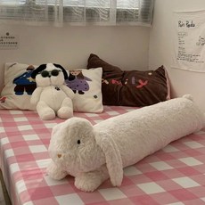 可愛卡通動物女生睡覺夾腿陪睡長條抱枕禮物 104*30厘米, 白色玉桂兔