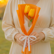 하스몰 로맨틱 기념일 조화 튤립 꽃다발, 1개, 선셋오렌지