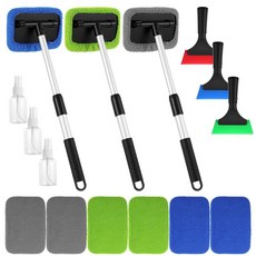 PercyEffie 18피스 윈드실드 클리너 도구 내부 자동차 창문 청소 3개의 틴트 스퀴지 9개의 극세사 패드 및 스프레이 병 앞유리 창 거울 유리 도어용, PercyEffie 18피스 윈드실드 클리너 도구, 내