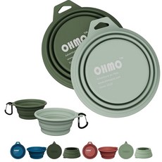 오모 접이식 개 그릇(2팩 12 /400ml) 고양이와 개를 위한 실리콘 애완동물 물그릇 야외 캠핑 하이킹을 휴대용 여행용 그릇, 2x12oz, Camo Sage Green